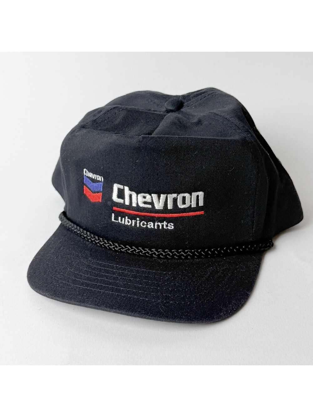 Vintage Chevron Lubricants Black Snapback Hat Cap Faded